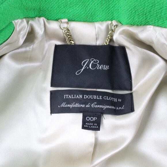 J Crew Coat Women 00P Lady Day Italian Double Cloth Wool Blend Green Long Peacoa - Picture 9 of 15